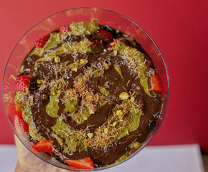 Dubai Surprise dessert with fresh strawberries and pistachio kunafa