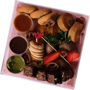 Fondue for two dessert sharing box with dips and brownie bites